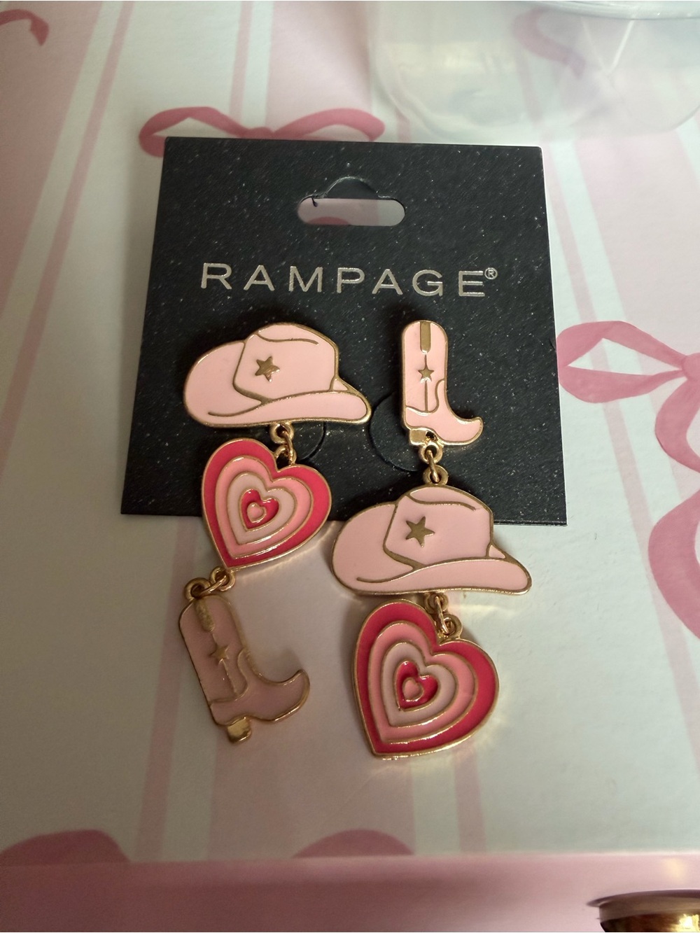 Rampage Kids Pink & Hot Pink Cowboy Hat and Heart Dangle Earrings